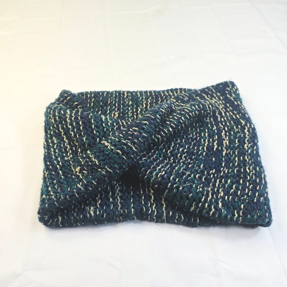 Unbranded Metallic Knit Infinity Scarf Women OS Teal Navy Gold Cowl Neck Warmer